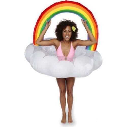 Inflatable Colorful Rainbow Pool Party Adult Childrens Float Toys Inflable Rubber Ring Swimming Circle Cloud Floating Row
