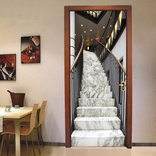 2pcs/set 3D Marble Stairs Poster Door Sticker Modern Living Room Bedroom Creative DIY PVC Self-Adhesive Door Stickers Wall Paper