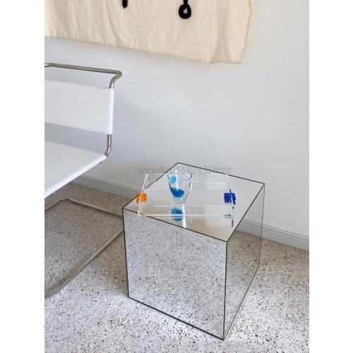Nordic Mirror Acrylic Sofa Side Table Square Ins Leisure Coffee Table Simple Household Small Apartment Corner Table