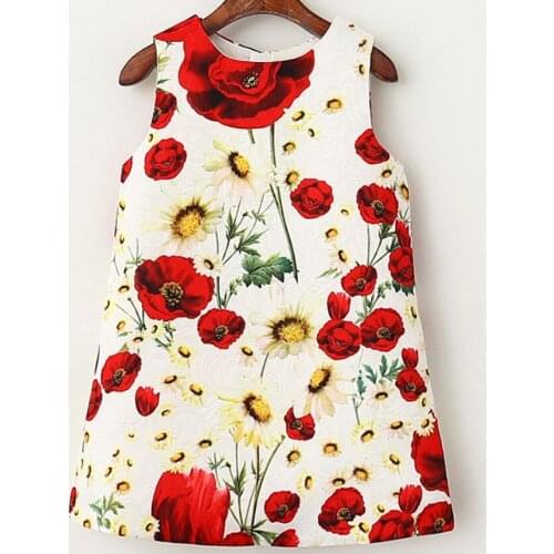 2021 Summer New Girls Dresses Colorful Flower Fashion Sleeveless O-Neck Princess Costumes Kids A-Line Dresses Girls