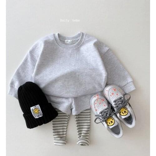 2021 New Autumn Baby Long Sleeve Clothes Set Candy Color Sweatshirt For Boys Girls Striped Pants Children Two Piece Suit Cotton
