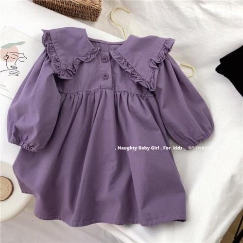 Korean 21 Autumn and Winter New Girls Fashionable Dress Baby Girls Girls Dress Long-Sleeved Purple Little Girl Princess Dress