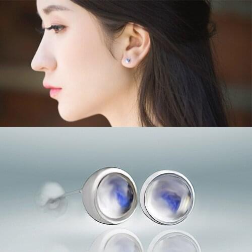 New, simple, natural Moonstone, tremella nail, compact blue crystal, transparent earphone, ladies' S925 silver jewelry
