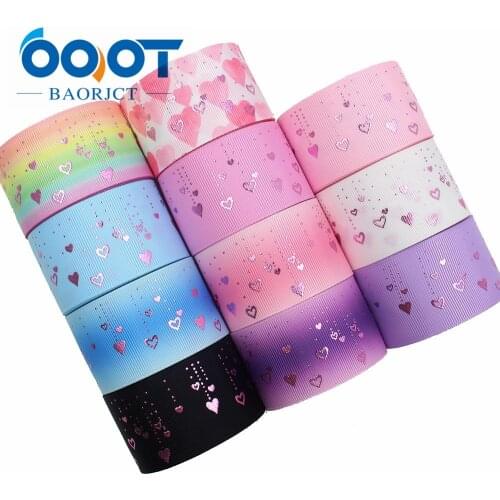 OOOT BAORJCT I-191211-2709,38mm 10yards laser Silver Cartoon love Printed grosgrain ribbon DIY headdress wedding gift wrap