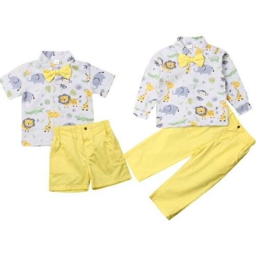 1-6Y Toddler Kids Baby Boy Gentleman Clothes Sets Cartoon Print Shirt Tops Shorts Pants Formal Outfit