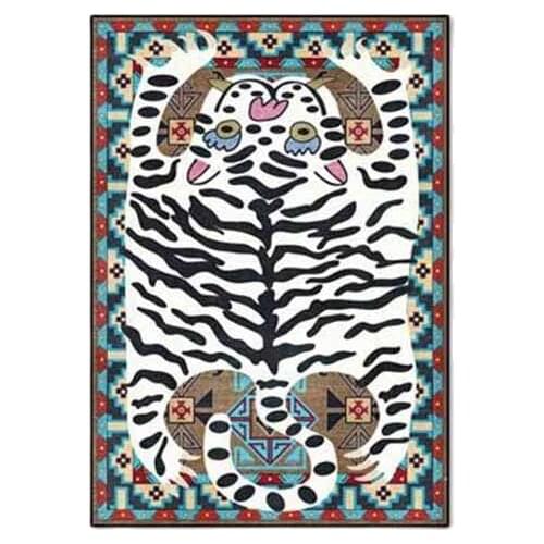 Persian Ethnic Style Living Room Carpet Cartoon Tiger Decor Bedroom Area Rug Red Blue Bedside Floor Mat Kids Room Crawl Carpet
