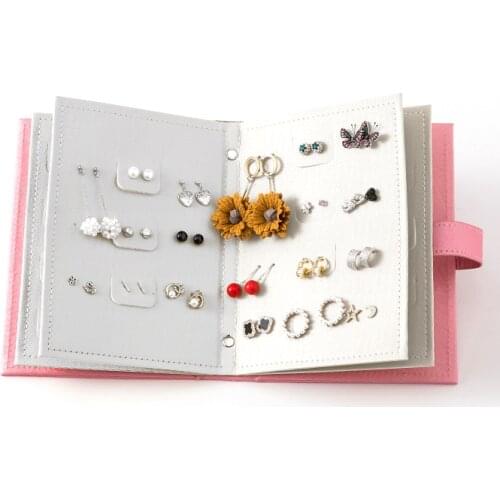Portable Leather Earrings Studs Display Rack Book style Earring Jewelry Display Stand Holder Storage Box