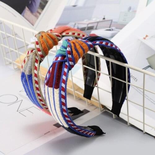 New Colorful Embroidery Flower Hairbands For Women Korea Hair Accessories Knot Hair Band Crown Flower Headbands Head Wrap ms