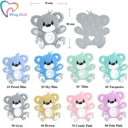 10PCS New Cartoon Bear Baby Teether Animal Silicone Teether Pendant Teething Necklace Accessory BPA Free Chew Charm Newborn Gift