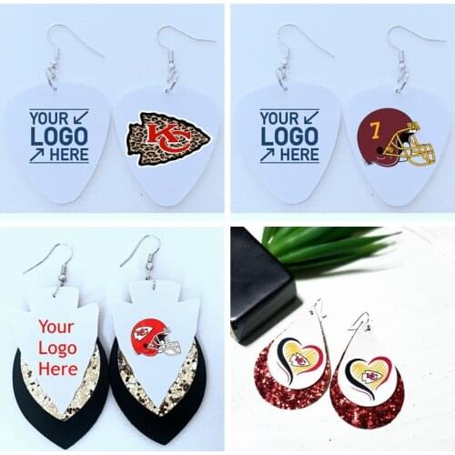 Make Your Logo Baseball Faux Leather Earrings Gillter Layered Tear Drop Earrings Lightweight Earrings
