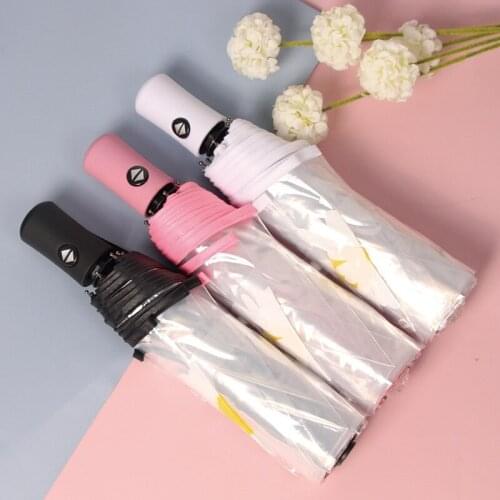 Fashion Daisy Flower Printing Three Folding Transparent Automatic Clear Men Women Windproof Rain Umbrellas Girls Kids Parasol