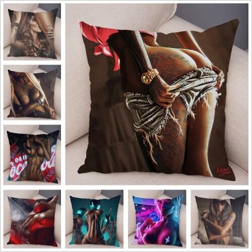 Super Sexy Tattoo Girl Dark Goth Pillow Case Plush Decor Cushion Cover for Sofa Car Home Pliiows Covers 45x45cm Pillowcase