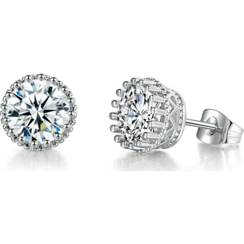 TRACYSWING Classic Crown princess Cubic Zirconia Silver Color Stud Earrings Fashion Wedding Party Jewelry Wholesale TWE848