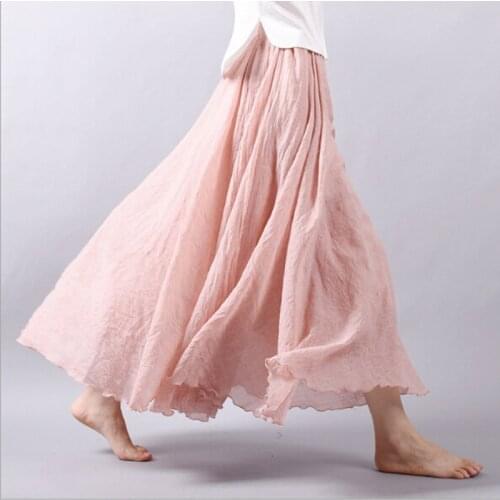 14 Colors Linen Maxi Skirt Pleated Vintage Boho Maxi Long Casual Cotton Beach Skirt Empire A-Line Linen Skirt Ladies