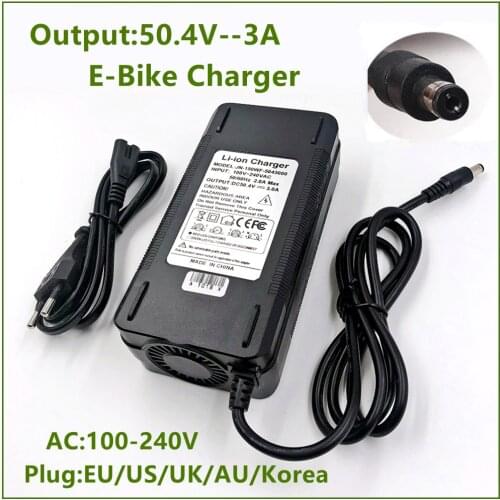 50.4V 3A Lithium Li-ion Battery Charger For 44.4V Lipo Bike Power Tool Scooter Battery Pack With Cooling Fan High Quality Strong