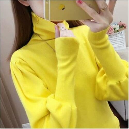 Female Clothes Knitted Pullover Jumper Tops Women 2021 Autumn Winter Turtleneck Solid Color Full Sleeve Slim Fit Sweater