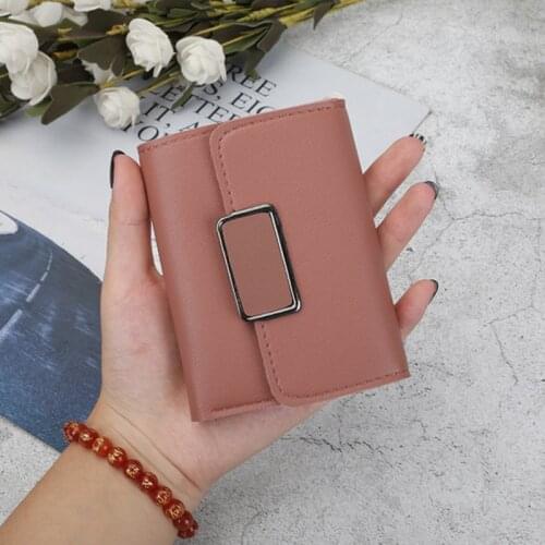 Lady Short PU Leather Wallets Folding buckle Money Small Fold Female Coin Purse Card Holder
