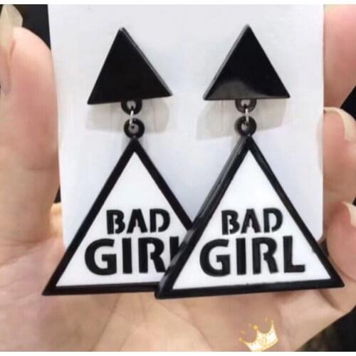 2021 Women Punk Earrings BAD GIRL Pandent Earrings Charm Hip Hop Girls Gift Cute Stud acrylic jewelry Evening Party Earring