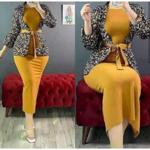 Plus Size Dress Womens Summer Fashion New Fake Two Piece Long Sleeve Round Neck Tight Dress Office Elegant Party Robe Vestidos