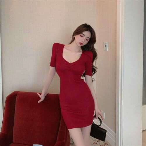 ZC3133 2021 summer new women fashion sexy temperament retro square collar wraps buttock dress cheap wholesale