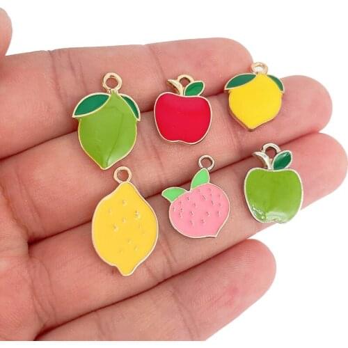 10Pcs Cute Enamel Fruit Pendant Romantic Lemon Mango Apple Alloy Golden Charm for Bracelet Earrings DIY Jewelry Making Supplies