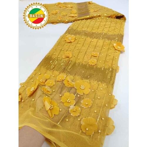 2.5 Yards Flower Pattern Beads Net Lace With Embroidered For Korea Ankara Wedding Party Dresses Sequined Net Mesh Laces Fabric