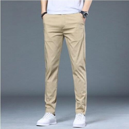 2021 Summer Lightweight Mens Pants Trend Non-iron Elastic Waist Trousers Slim Stretch Casual Pencil Pants Men Trousers Size 38