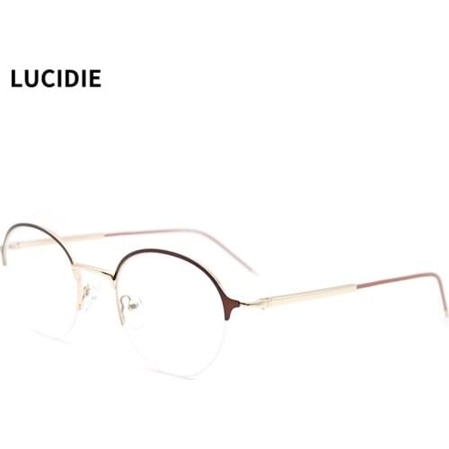 LUCIDIE 2021 Fashion Woman Half-frame Computer Eyewear Round Metal Female Glasses Frames Lady Eyeglasses Clear Lens Spectacles