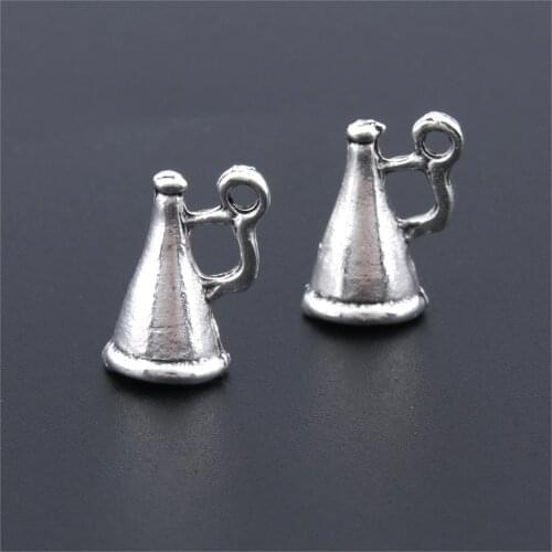 25Pcs Silver Color Cheering Horn Charms CheerLoudspeaker Pendant Finding Necklaces Choker Jewelry Wholesales 15X9mm A3230