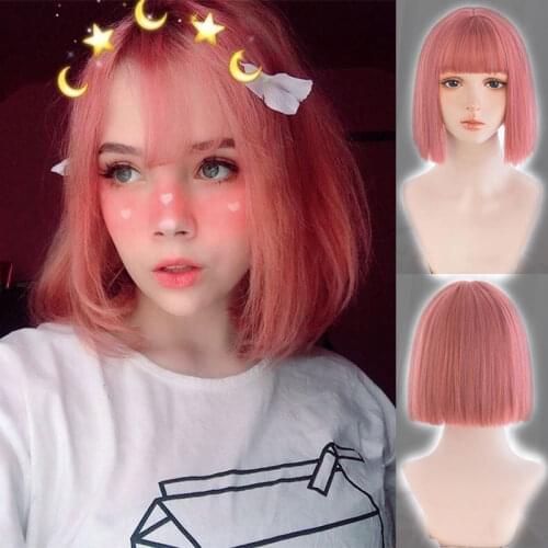 25cm Short Bob Wig Synthetic Hair Lolita Wigs Green pink silver golden Mixed color Cool Girl outlook Woman wig Hair Extension