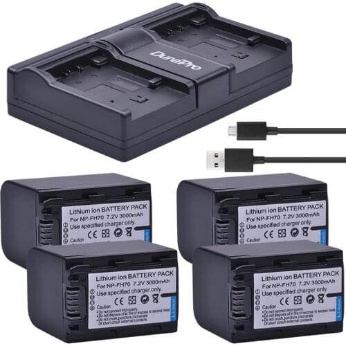 4pc 3000mAh NP-FH70 NP FH70 Li-ion Battery + USB Dual Charger For Sony DCR-DVD405 407E 408 410E 450 602E 650E DCR-SR85 HDR-HC9