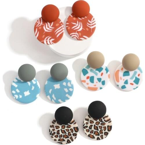 AENSOA Fashion Polymer Clay Round Drop Earrings For Women Graffiti Candy Colors Pendant Dangle Earrings Gift Party Jewelry Gift