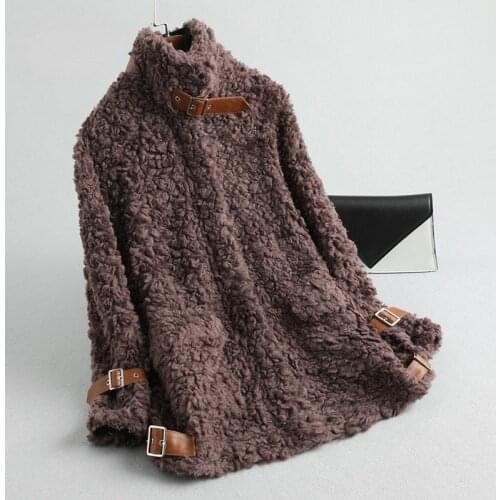 Aorice Womens Winter Warm Real Wool Fur Coat Lady Female Sheep Fur Jacket Over Size Parkas A19097