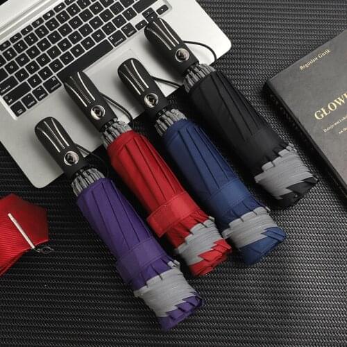 Automatic Rain Umbrella Aluminum Alloy Car Tri-Fold Reverse Umbrella Reflective Folding Sunny Rain Umbrella