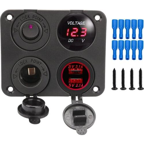 4 In 1 Car Charger 12V Cigarette Lighter ON-OFF Switch 4.2A Voltmeter Dual USB Charger for Boat Marine RV Truck Camper Vehicles