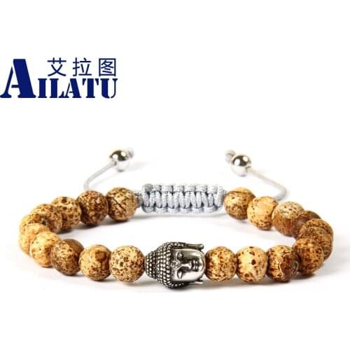Ailatu Jewelry Natural Stone Beads with Top Quality Antique Silver Color Micro Pave CZ Buddha Bracelet Customer Size