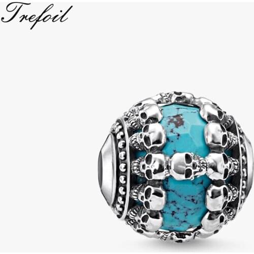 DIY Beads Blue Stone Skulls Bead 3mm Hole,Fashion Silver Jewelry Punk Gift For Women Men Boy Girl Fit Bracelets Necklace 2018