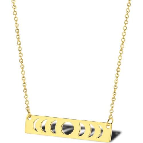 Stainless Steel Gold Total Solar Eclipse New Moon Phase of the Moon Pendant Necklace Women Jewelry Gift