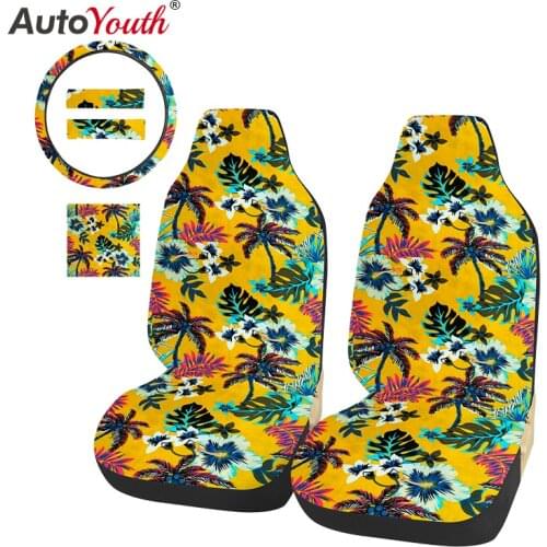 5pcs Car Seat Covers Protector Hawaiian style Car Seat Cover Steering Wheel Cover 2PCS Seat Belt Cover Universal Fit Most Cars