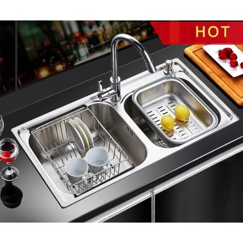 Cobbe Modern Manual sink Vessel Set With Multi-functional Chrome Pull Out Faucet Double Slot Trough Stainless Steel Undermount