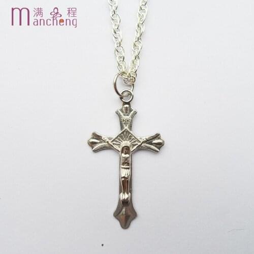 DIY Best selling statement religion Prayer bead necklace gray pearl Catholic Jesus Virgin Mary cross Christ necklace female