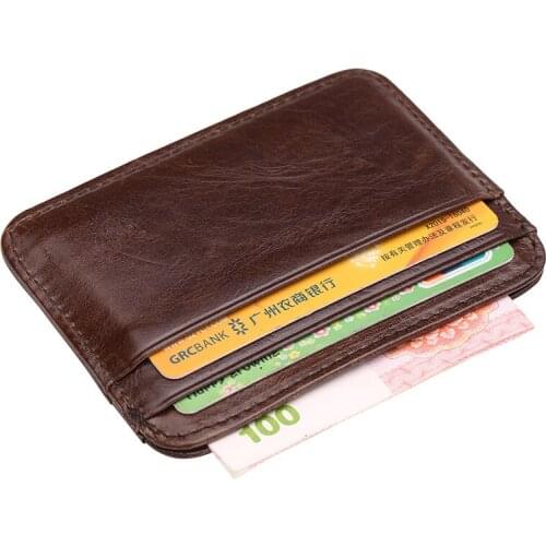 Hot sale Genuine Leather Thin Card Case Mens Front Pocket Card Holder Purse Slim Wallet Men Mini Coin pocket B