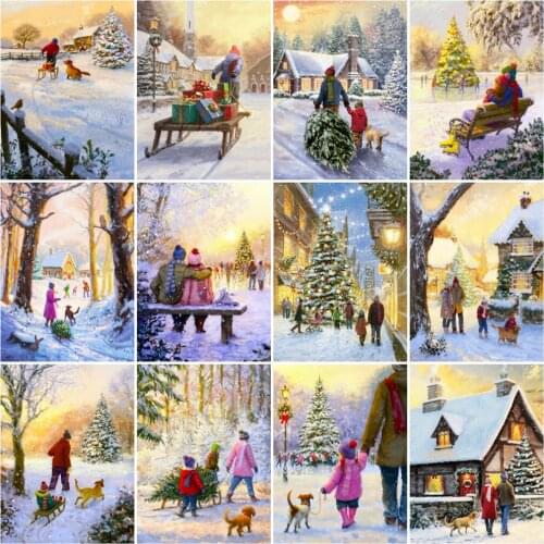 Huacan Diamond Painting Christmas Tree Diamond Embroidery Winter Snow Mosaic Children Full Drill Childrens Room Decor