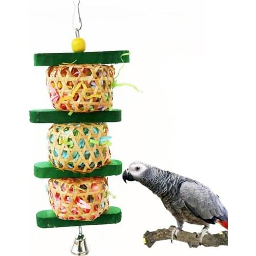 Parrot Toy Bite Resistant Bird Chew Toy Wooden Rattan Bird Hanging Toy Parakeet Tearing Toy Pet Training Toy Bird Accessories