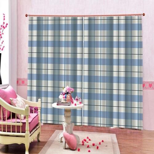 Custom White Blue Plaid Window Curtains Living Room Bedroom Kids Curtain Panels With Grommets Indoor Curtains Party Decor
