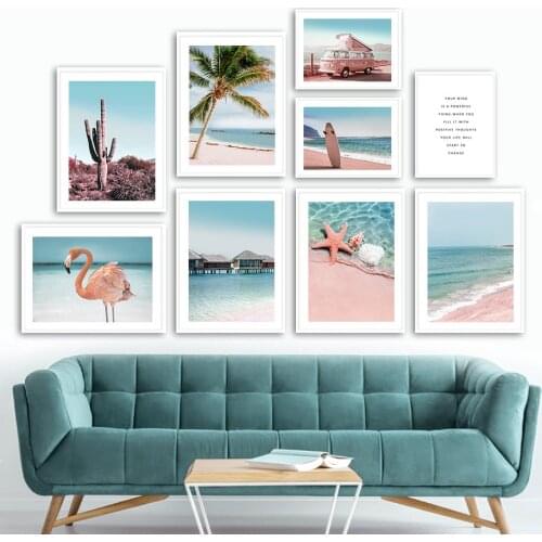Cactus Starfish Surfboard Bus Flamingo Sea Sand Wall Art Print Canvas Painting Nordic Poster Wall Pictures For Living Room Decor