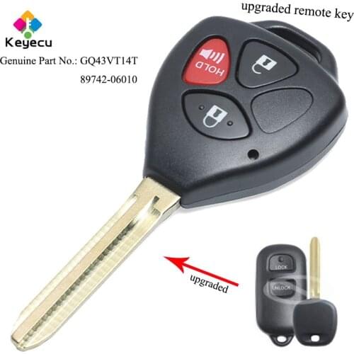 KEYECU Upgraded Keyless Entry Remote Car Key - 315MHz & 4C Chip - FOB for Toyota Camry Corolla Sienna Echo Solara P/N: GQ43VT14T