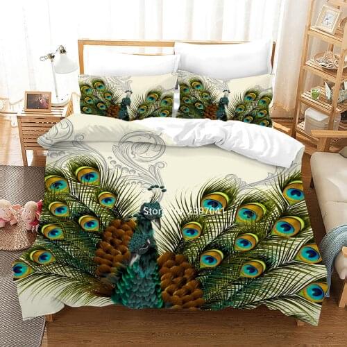 Peacock Print Bedding Set with 2-3 Luxurious and Comfortable Pillowcases with Duvet Covers for Queen and King In Multiple Sizes