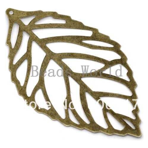 Best Quality 100 Pcs Bronze Tone Filigree Leaf Charm Pendants Wraps Connector Jewelry Findings 54x32mm(W03461)