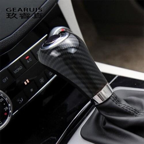 Car Styling Carbon Fiber Gear Shift Knob Cover For Mercedes W204 W212 A C E G Class CLS Interior Auto Handle Head Frame Stickers